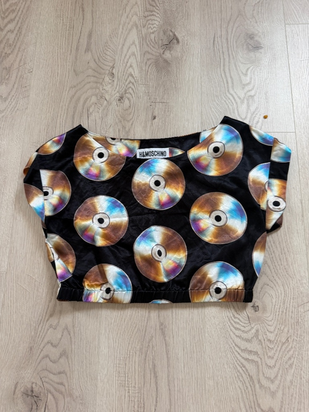 Moschino H&M Women's Crop Top CD Disc Print Satin Size S